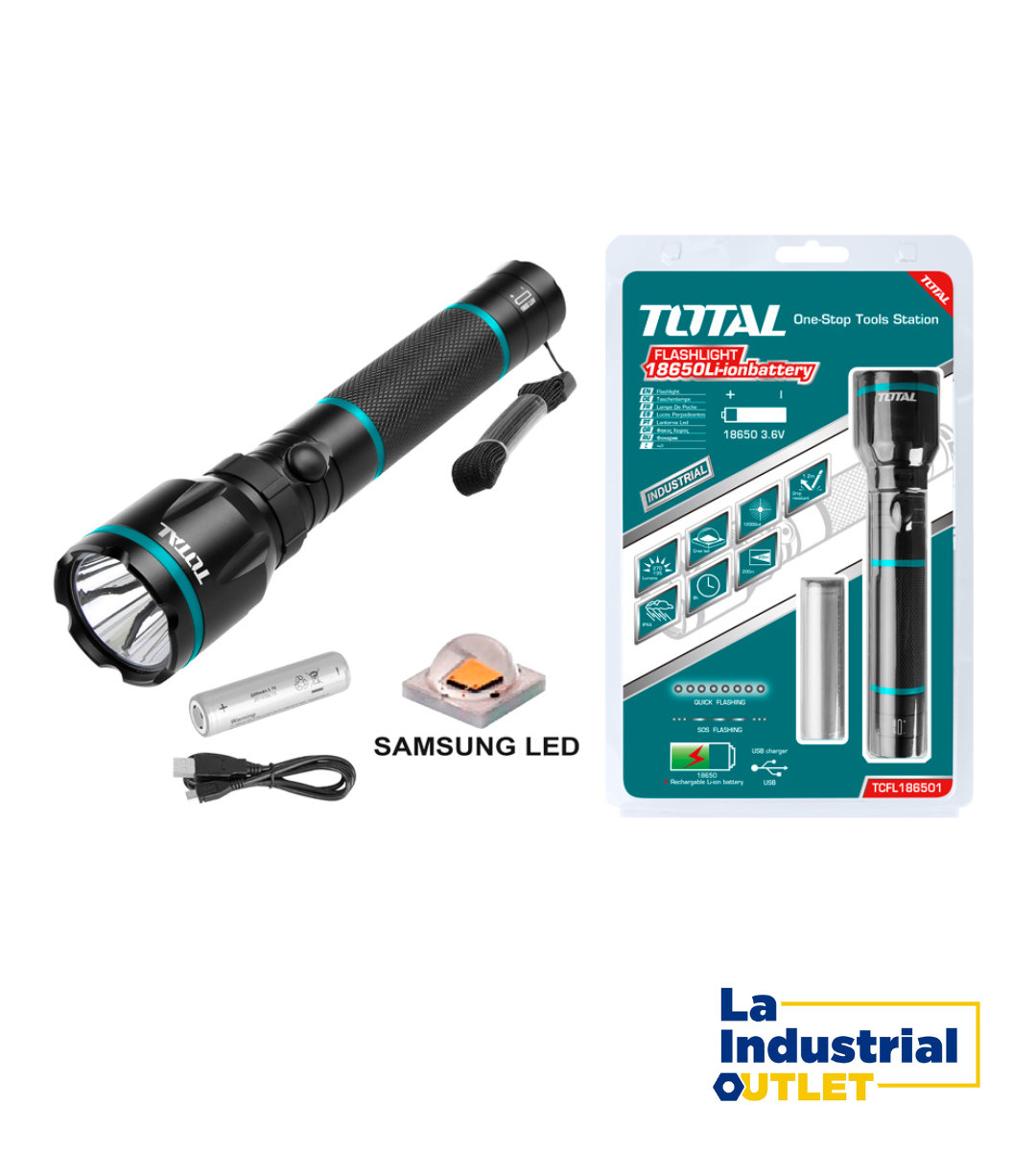 LINTERNA DE MANO RECARGABLE 400 LUMENS TOTAL