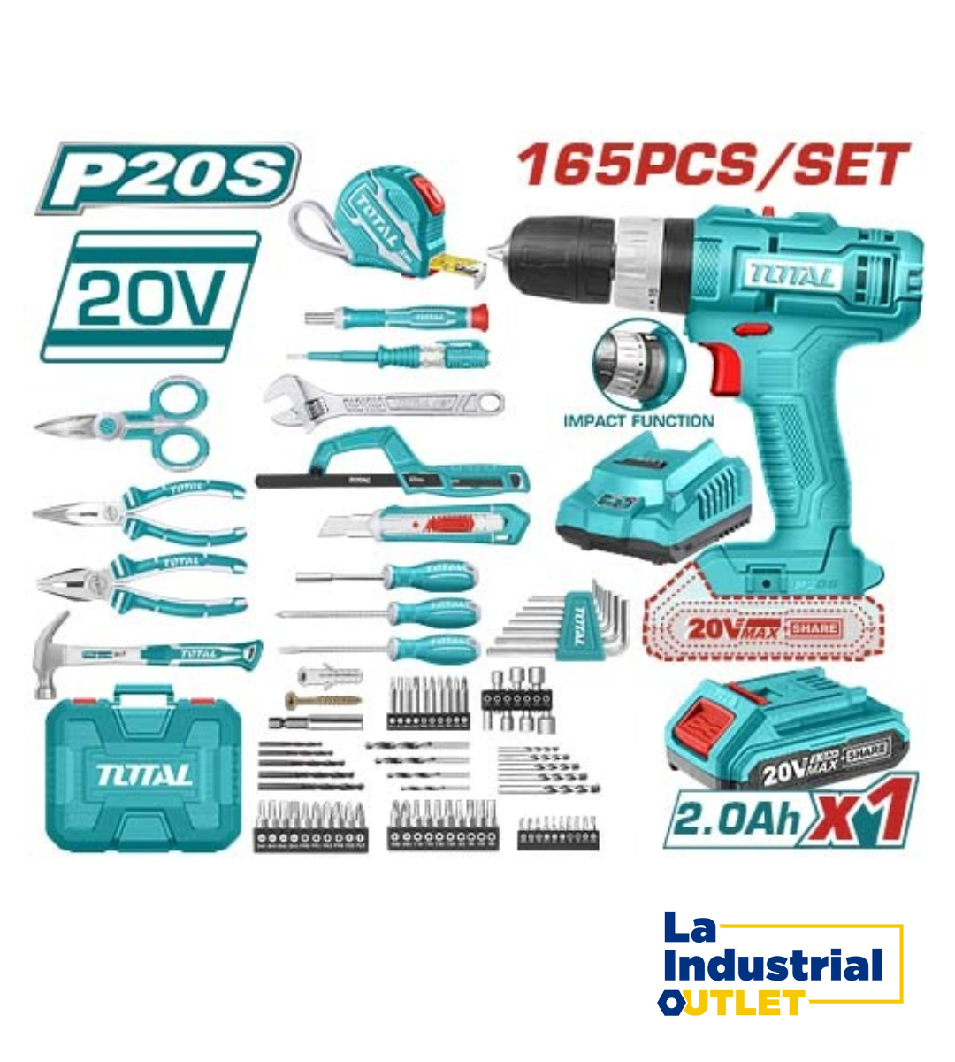 KIT TALADRO INALAMB IMPACTO CON 165PCS H