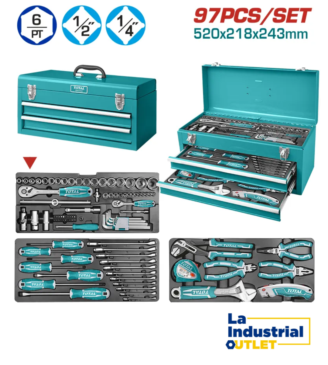 JUEGO HERRAMIENTA MANUALES 97PCS EN CAJA DE METAL