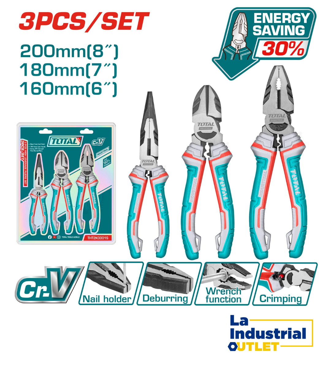 JGO ALICATES POR 3PCS INDUSTRIAL TOTAL