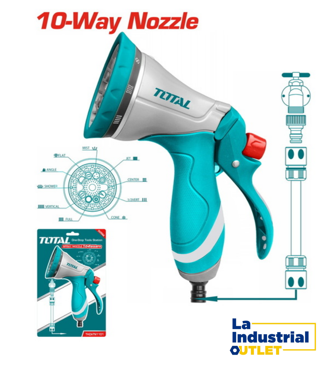 PISTOLA DE RIEGO METAL 10 FUNCIONES TOTAL