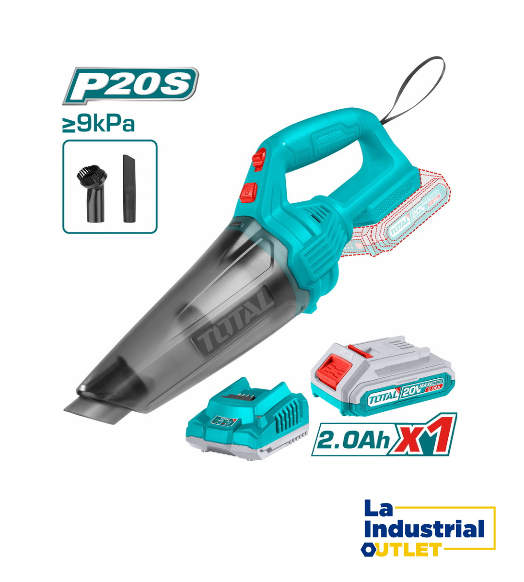 ASPIRADORA INALAMBRICA 20V CON BATERÍA Y CARGADOR TOTAL