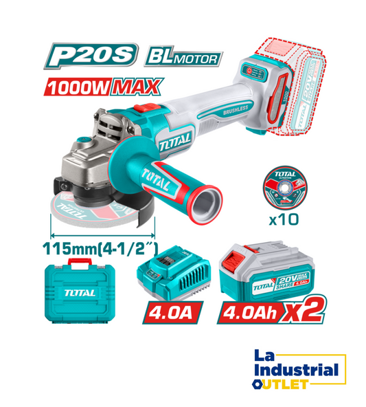 ESMERIL ANGULAR INALAMBRICO 115MM 20V 1000W BATERIA Y CARGADOR