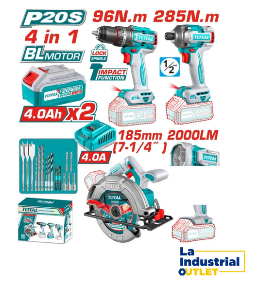 KIT TALADRO+ATORNILLADOR DE IMPACTO+SIERRA CIRCULAR+LAMPARA