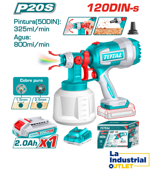 PISTOLA PARA PINTAR 20V 800ML + CARGADOR Y BATERIA TOTAL